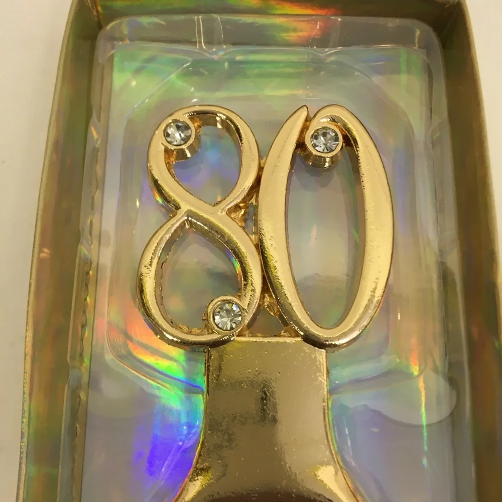 80th birthday anniversary celebration party bottle opener gold tone rhinestones
